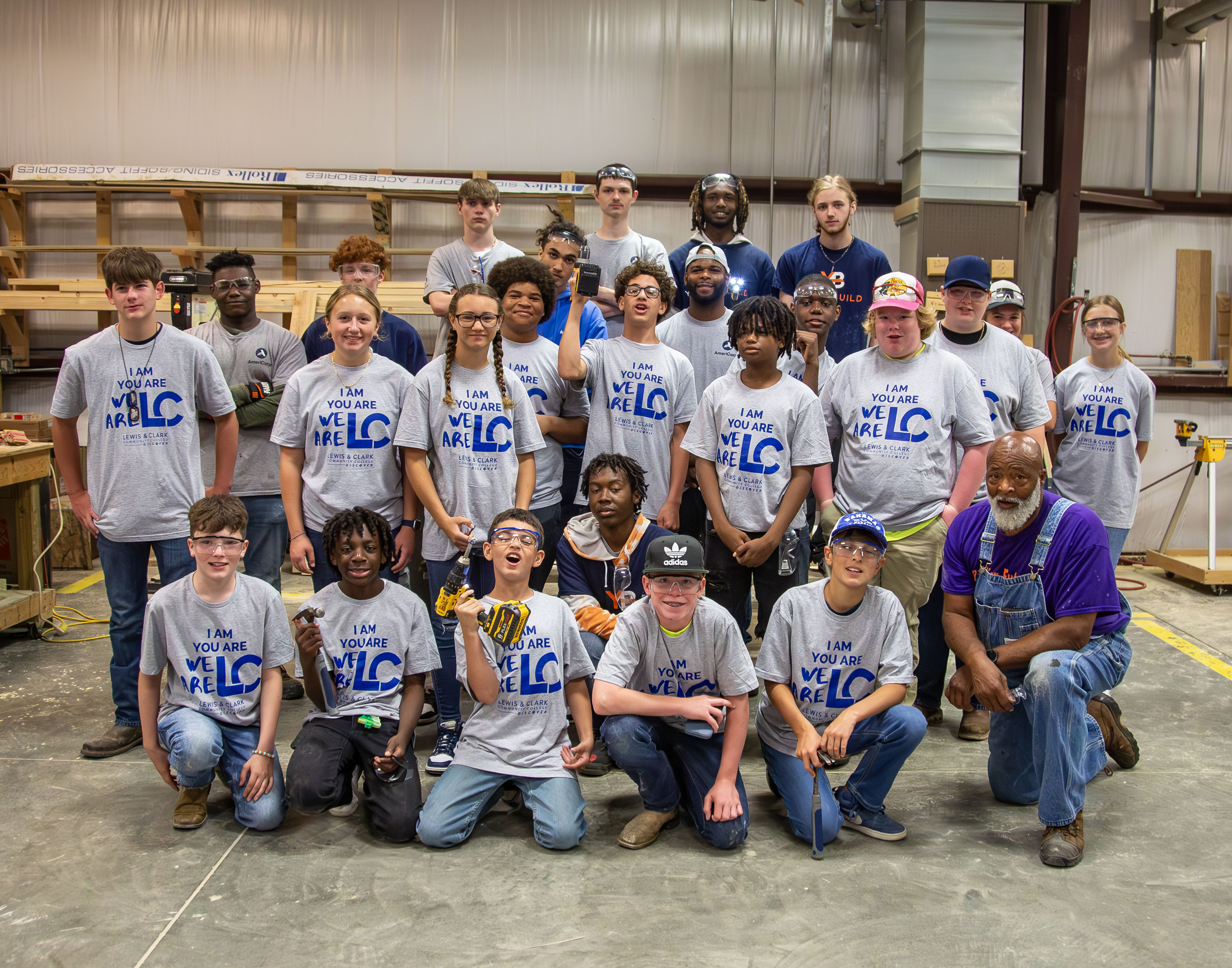 Construction campers got to work with YouthBuild AmeriCorps students and trainers. Pictured above are Jace Klein, Ja’Quavion Greer, Zakiye Gleason, Caiden Kreider, Ezra Pfleger, Darryl McElroy, Justin McBride, Bryson Bloch, Mia Marko, Janiya Gleason, Jaydin Berry, Daren Watley-Gleason Jr., Kyrie Brown, Camden Kreider, Josiah Holliday, Ryan Battles, Sirahjay Collins, Kavon Lacey, Brandon Wilson Jr., Scotty Marko, Madison Gauntt, Claire Stephens, Will Lair, Mason Smith, Jahbari Banks and Nolan Bennet. Photo by Jan Dona, L&C Marketing/PR.