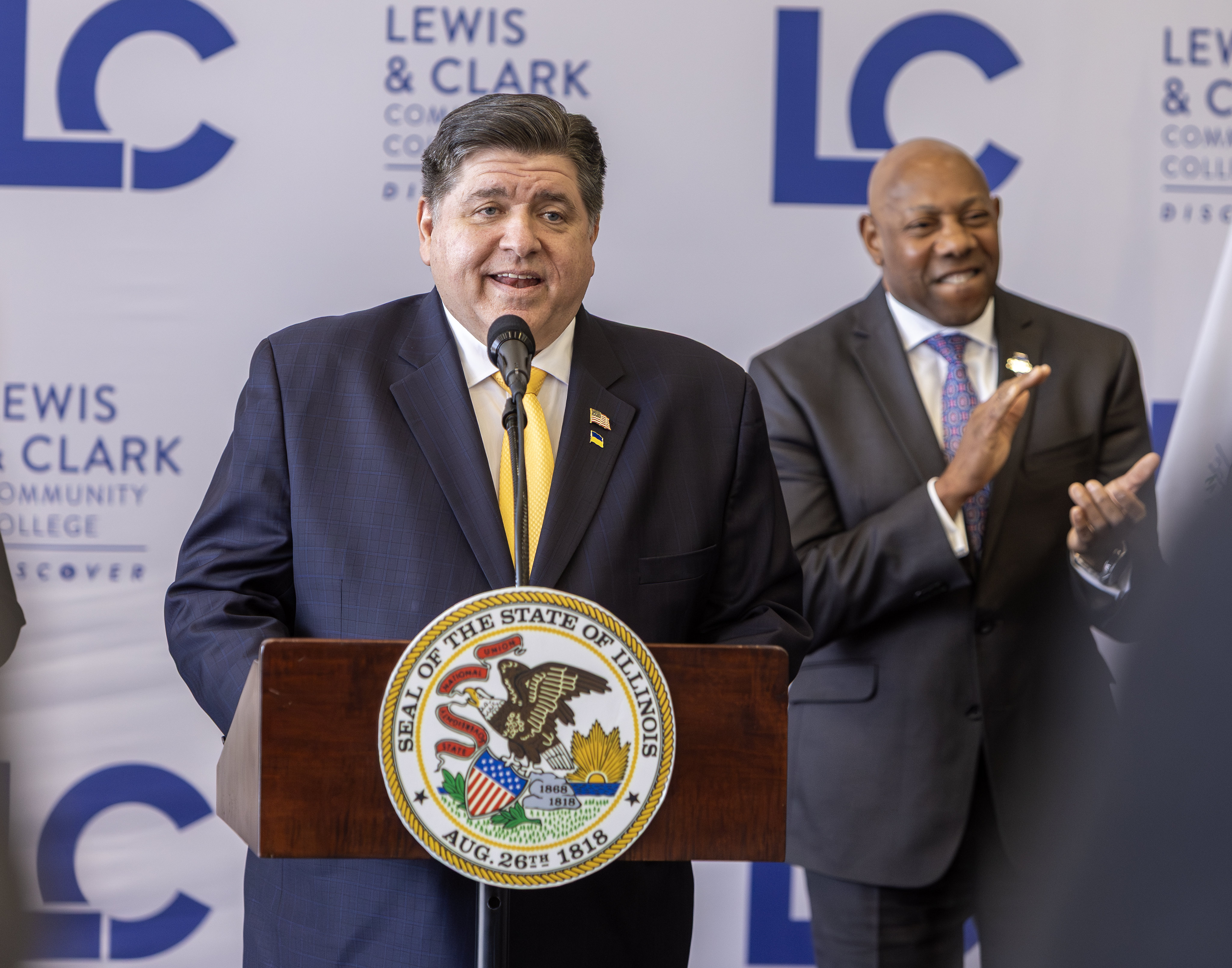 Illinois Governor JB Pritzker held a press conference at Lewis and Clark Community College, March 3, to speak in support of House Bill 3717, which would allow Illinois community colleges to establish baccalaureate degree programs.