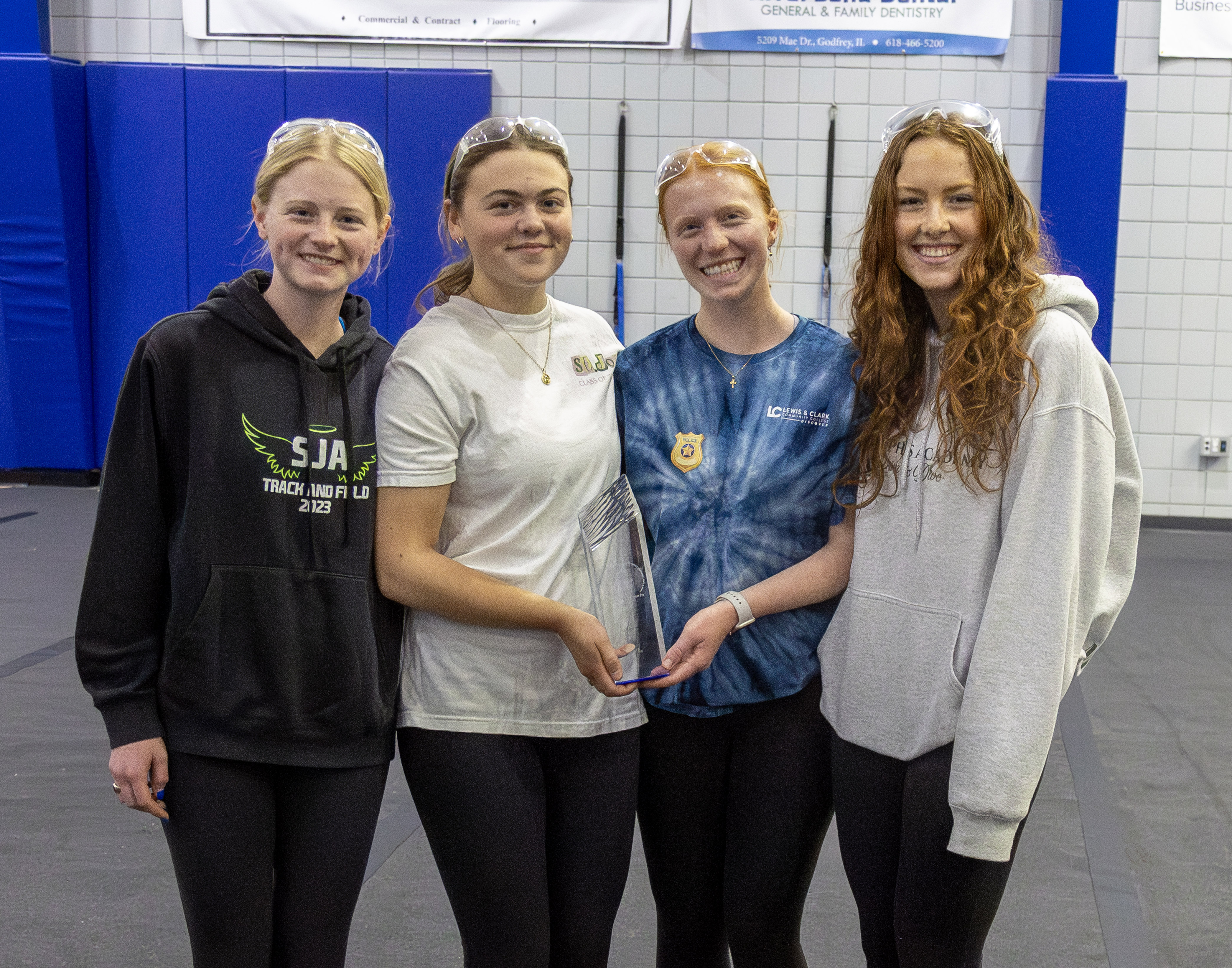 This year’s Trebuchet Competition was won by Team Angels Raining Down Destruction from St. Joseph’s Academy in St. Louis. Pictured are, from left to right, Emily Rybak, Elizabeth Kirsch, Kate Hulsen and Ava Muehlemann. JAN DONA/LC MARKETING & PR