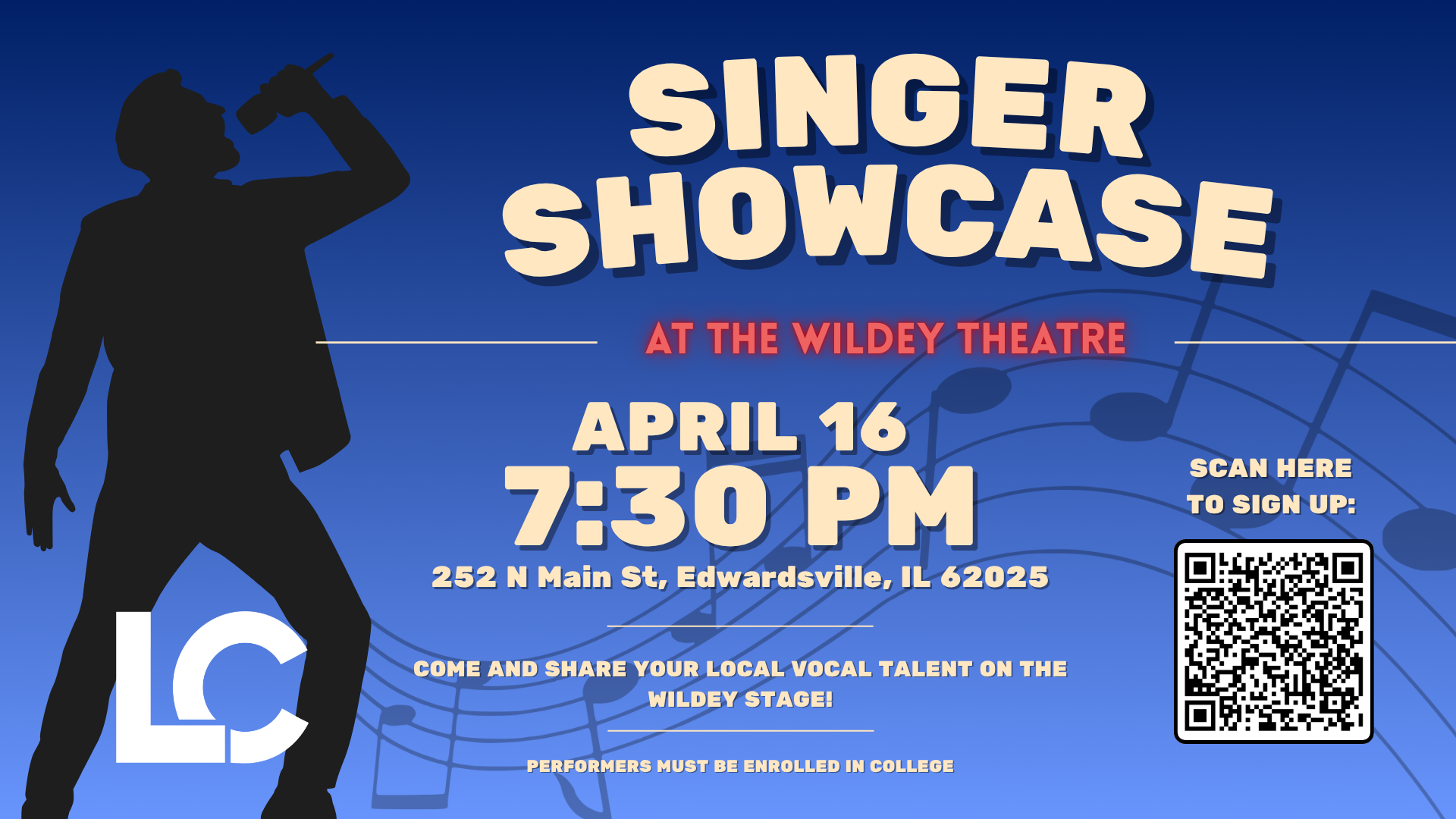 The Inaugural Singer Showcase will take place on April 16 at 7:30 p.m. at the Wildey Theatre
