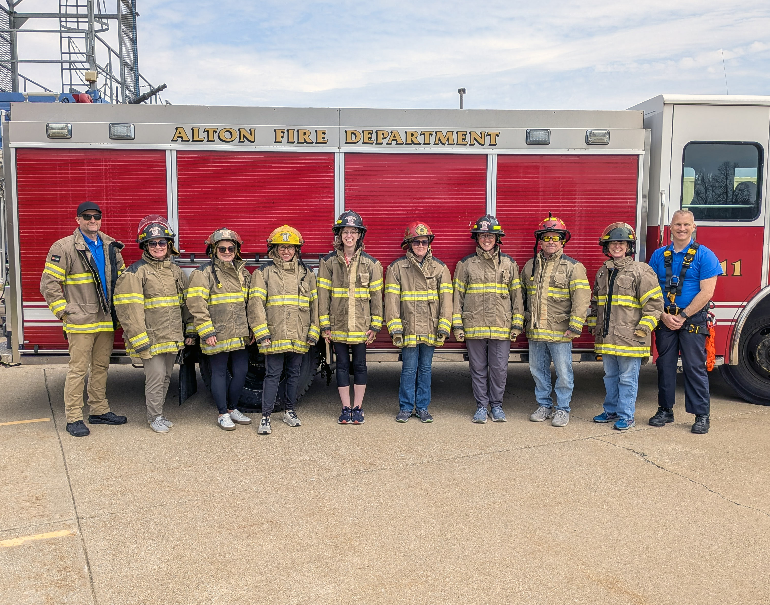 Those who took part in the Burn ‘n’ Learn event were, from left to right, Instructor Tanner Sweetman, educators Dawn Waller, Lora Ruyle, Liza Basden, Brenna McIlvoy, Jean Kiel, Amy Manker, Scott Summers, Kelly Remijan and Fire Science Program Coordinator Ed Burnley. 