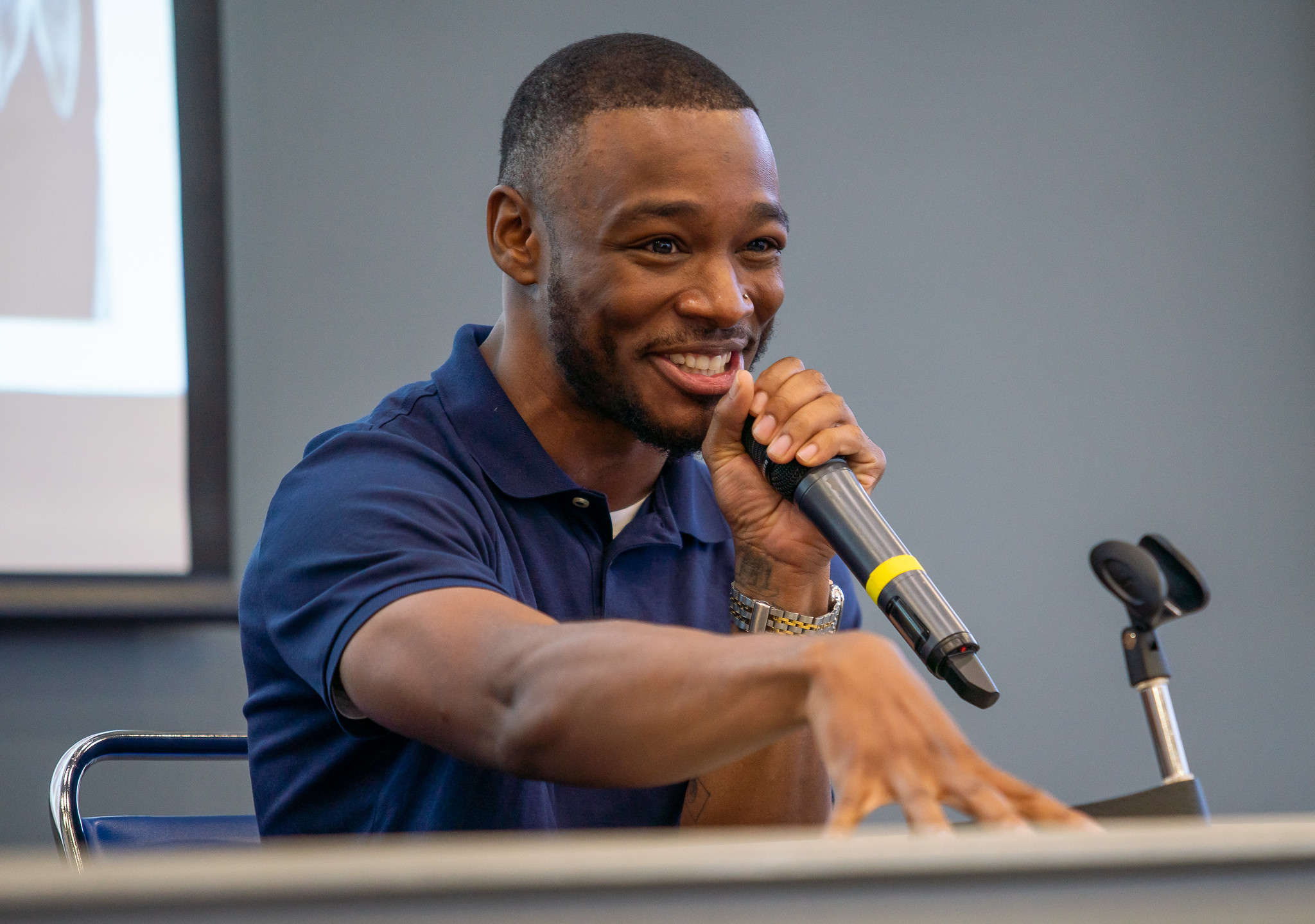 Mikeith speaking at Lewis and Clark's first "LC&ME" minority engagement event, 2021 Mikeith speaking at Lewis and Clark's first "LC&ME" minority engagement event, 2021