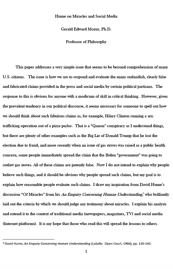 David Hume on Miracles and Social Media