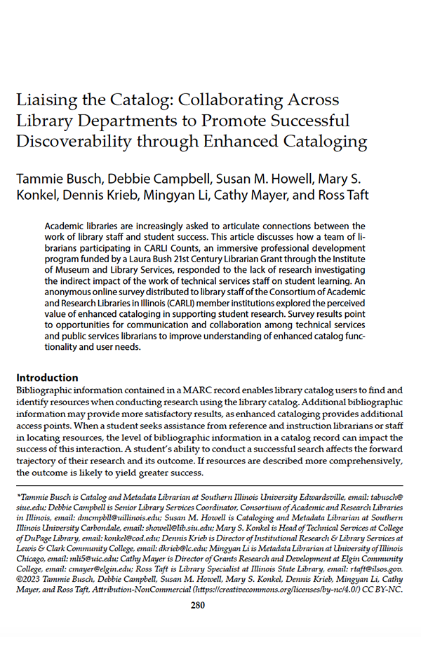 Liaising the Catalog - Collaborating Across Library Departments to Promote Successful Discoverability through Enhanced Cataloging