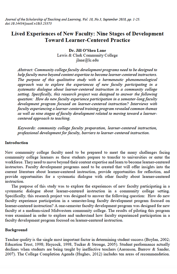 Lived Experiences of New Faculty