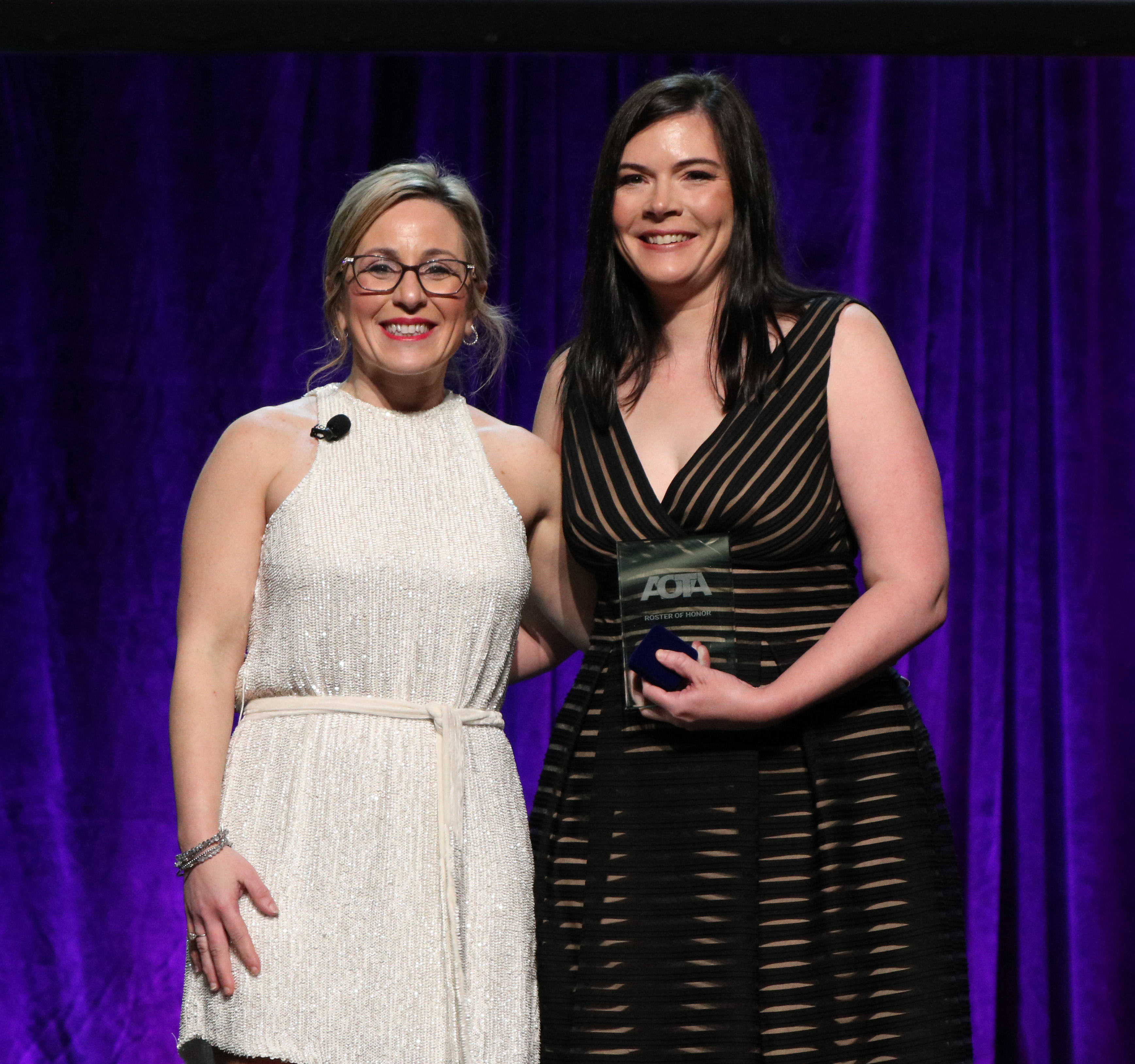 L&C Alumna Shannon White receives the Roster of Honor award from the American Occupational Therapy Association (AOTA). On left, President of the AOTA Alyson Stover, MOT, JD, OTR/L, BCP. Photo provided by Shannon White
