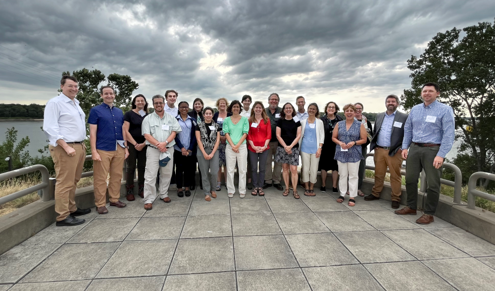 Conference attendees on NGRREC’s green living roof, overlooking Mississippi River.