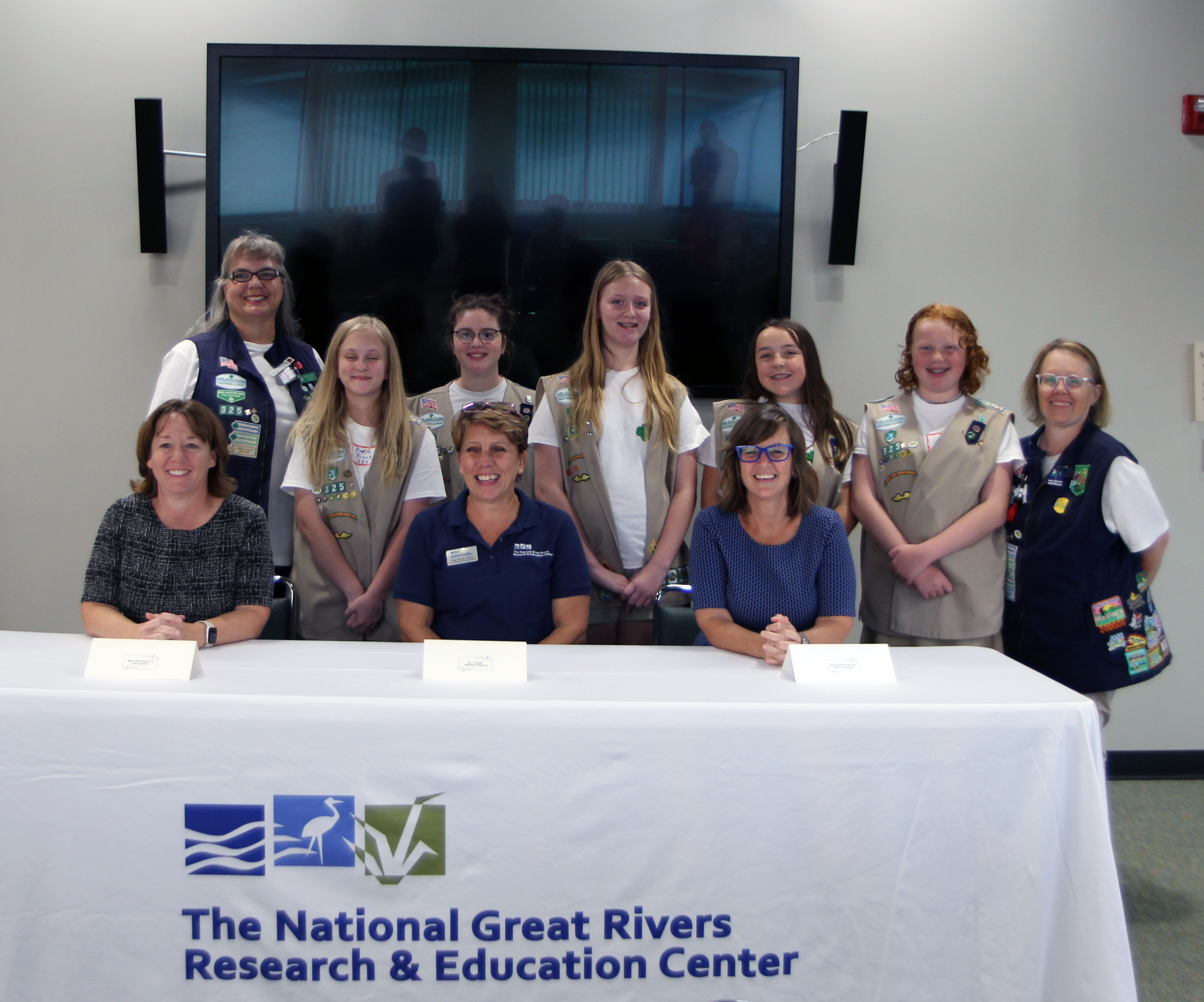 Girl Scout Troop 375 with Rep. Amy Elik; Paige Mettler-Cherry, Director of Operations and Strategic Initiatives at NGRREC; Rep. Katie Stuart