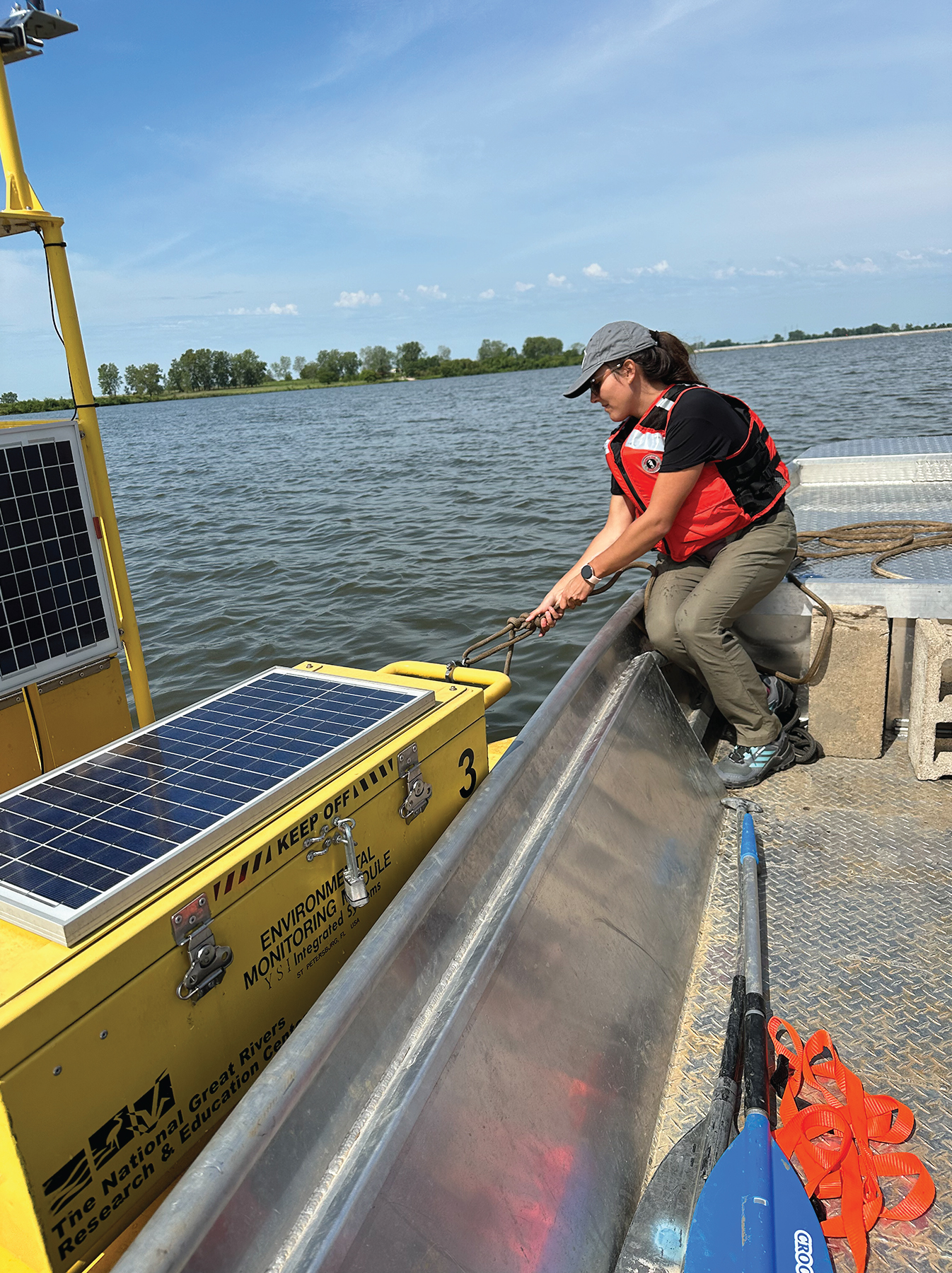 Post-doc Teresa Baraza, Ph.D., assists in the deployment of the GREON.