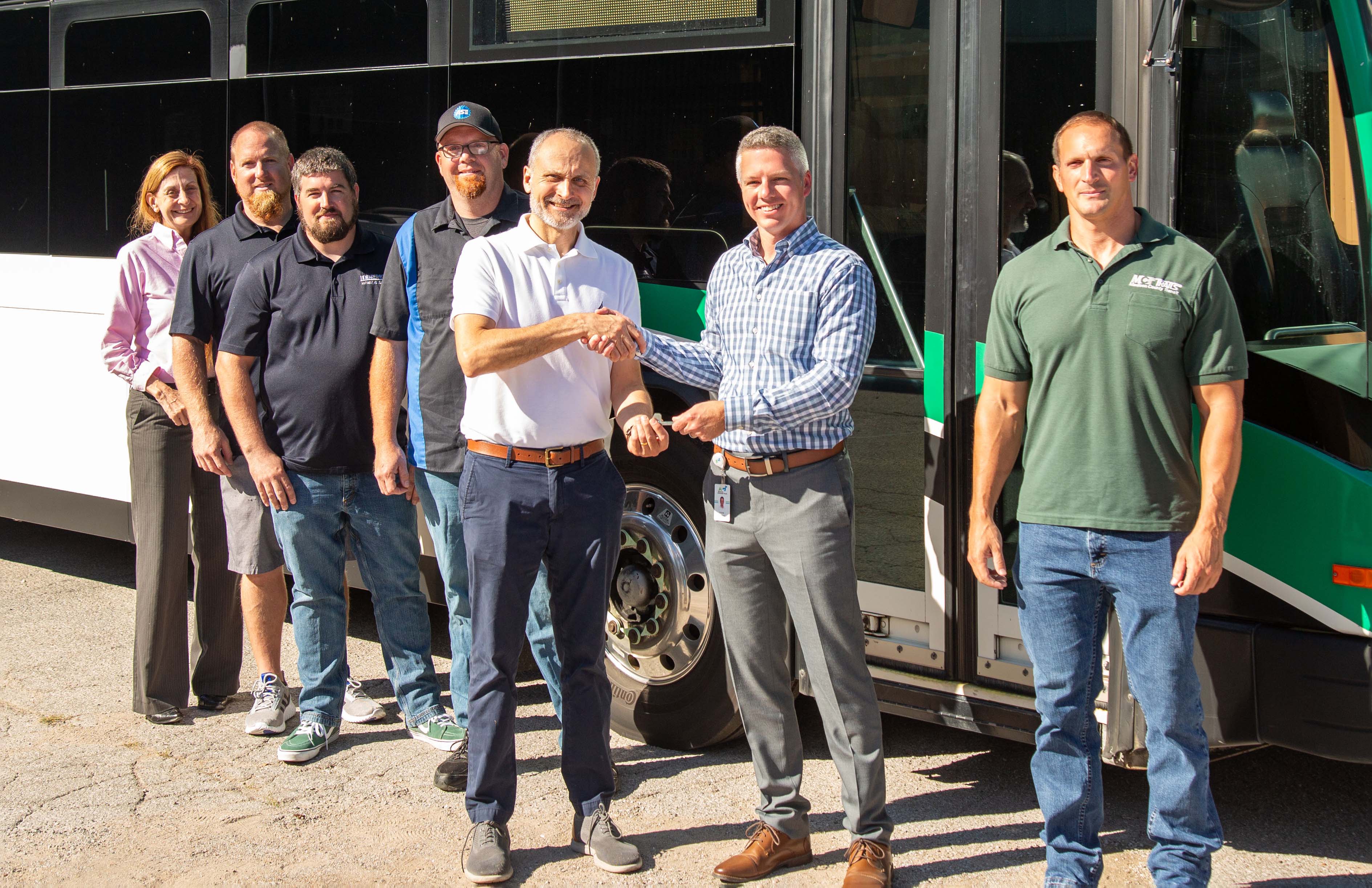 Pictured, from left to right, are L&C Vice President of Academic Affairs Susan Czerwinski, Automotive Technology Assistant Professor/Co-Coordinator Clayton Renth, Automotive Technology Co-Coordinator Ben Cook, Automotive Technology Professor Chris Reynolds, L&C President Ken Trzaska, MCT Managing Director SJ Morrison and MCT Fleet Director Justin Dixon.