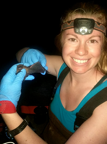 Biologist and bat researcher Brittany Rogness in the field