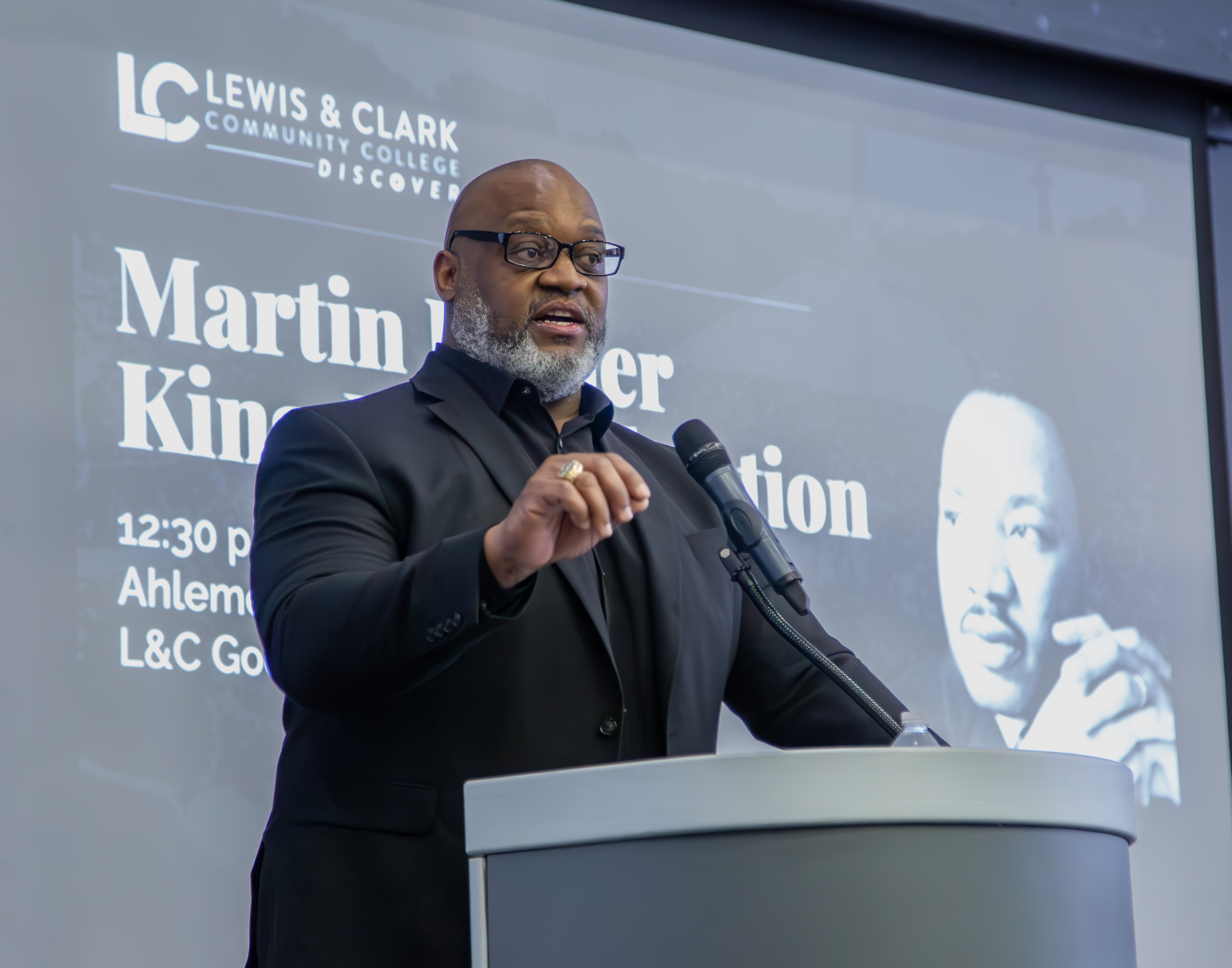 Al Womack, who is director of the Alton Boys and Girls Club, as well as a member of the Alton Board of Education, was the keynote speaker at L&C’s MLK Commemoration this year. JAN DONA/L&C MARKETING & PR
