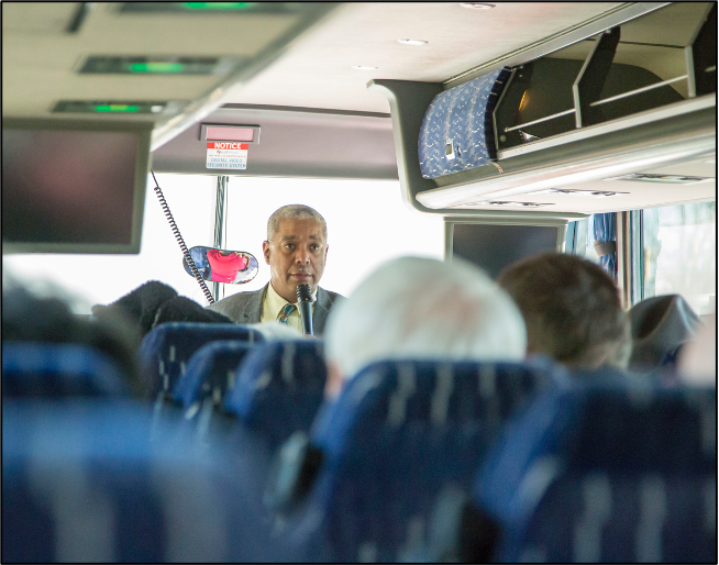 Historian J.E. Robinson led a full bus on a tour of Alton stops on the Underground Railroad Feb. 14, 2019. The tour culminated with a visit to the Lovejoy Monument and the grave of abolitionist Elijah Lovejoy. L&C file photo