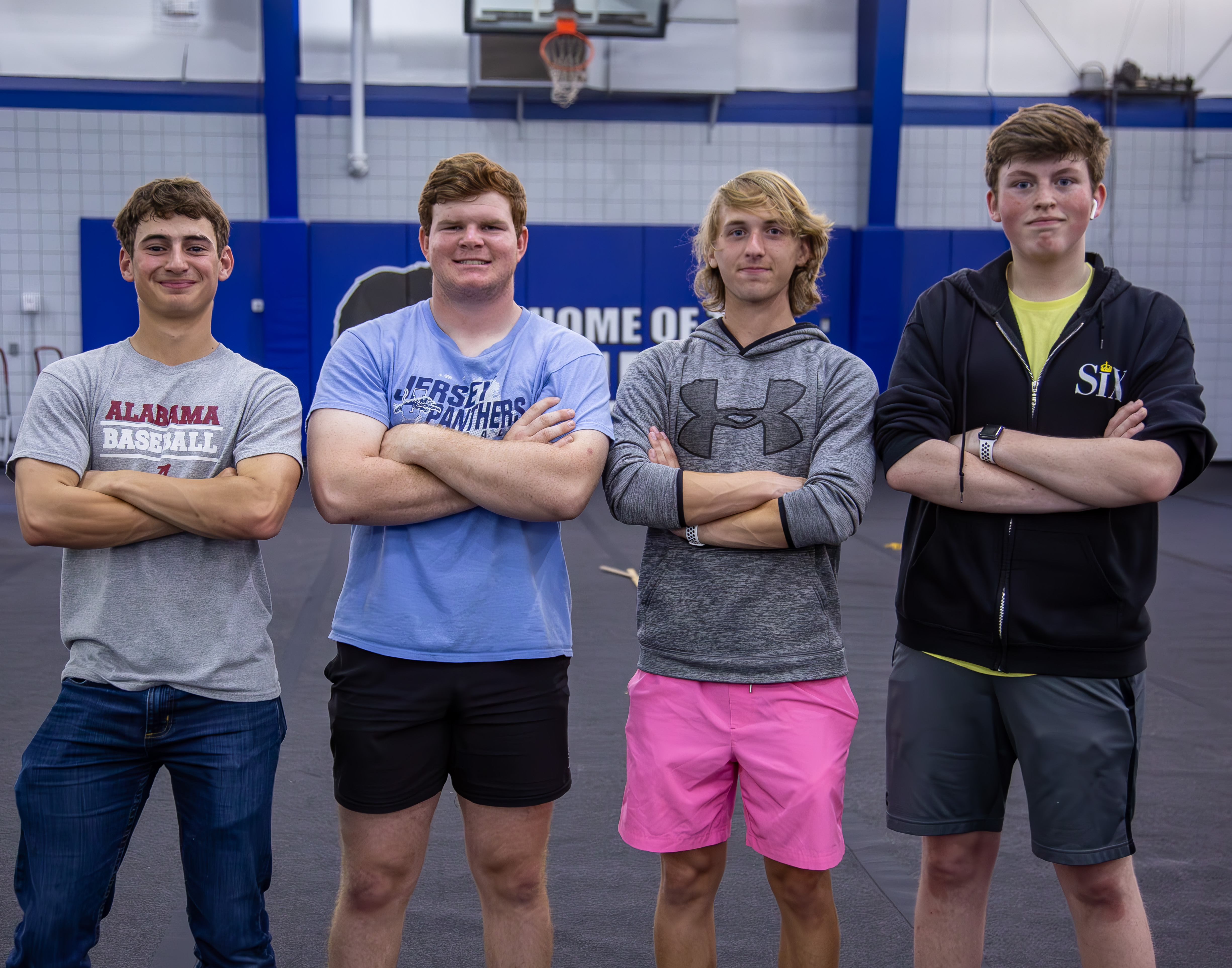 Team Navy from Jersey Community High School took first place in the trebuchet competition. From left to right are Jonathan Wells, Kaeden Hutchens, Isaac Wargo and Jacob Shipley.