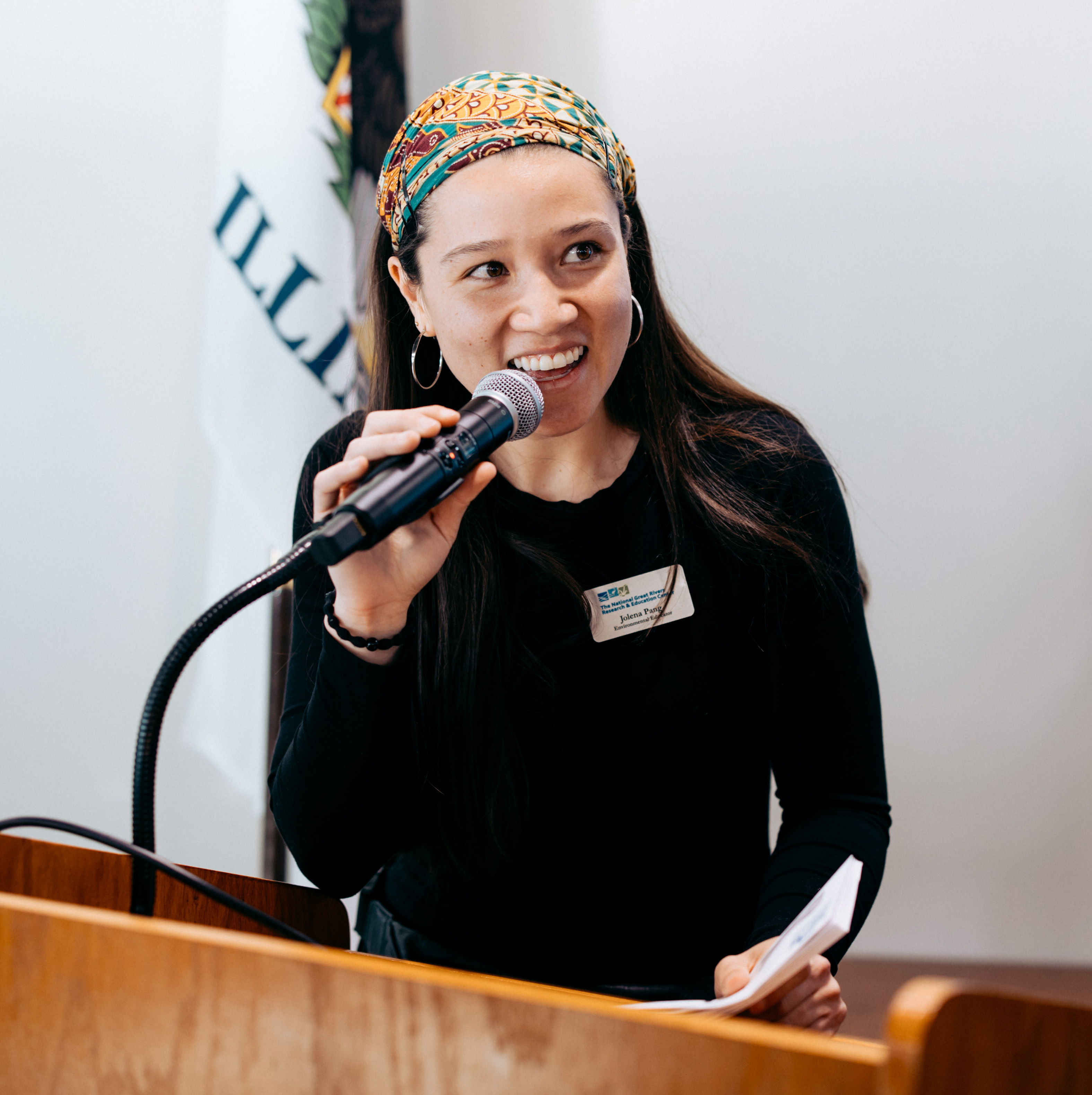 Jolena Pang speaking at the NGRREC World Water Day Photo Contest and Exhibit. PHOTO BY ALAN SHAWGO/ROUTE 3 FILMS