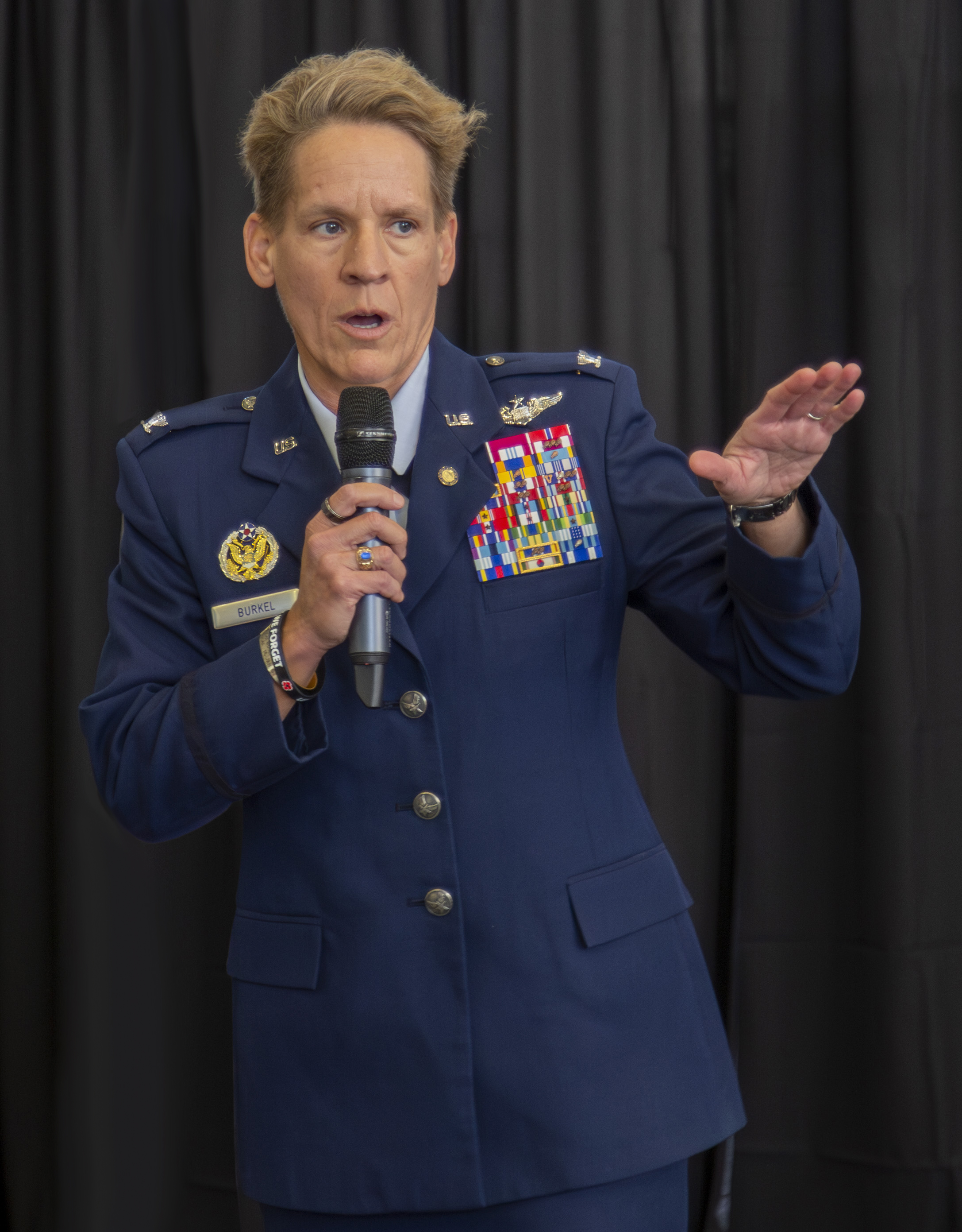 Retired U.S. Air Force Col. Laurel “Buff” Burkel gave an inspirational speech during L&C’s Veterans Day Celebration, Nov. 12, 2024 JARED SMILACK/ MARKETING & PR 
