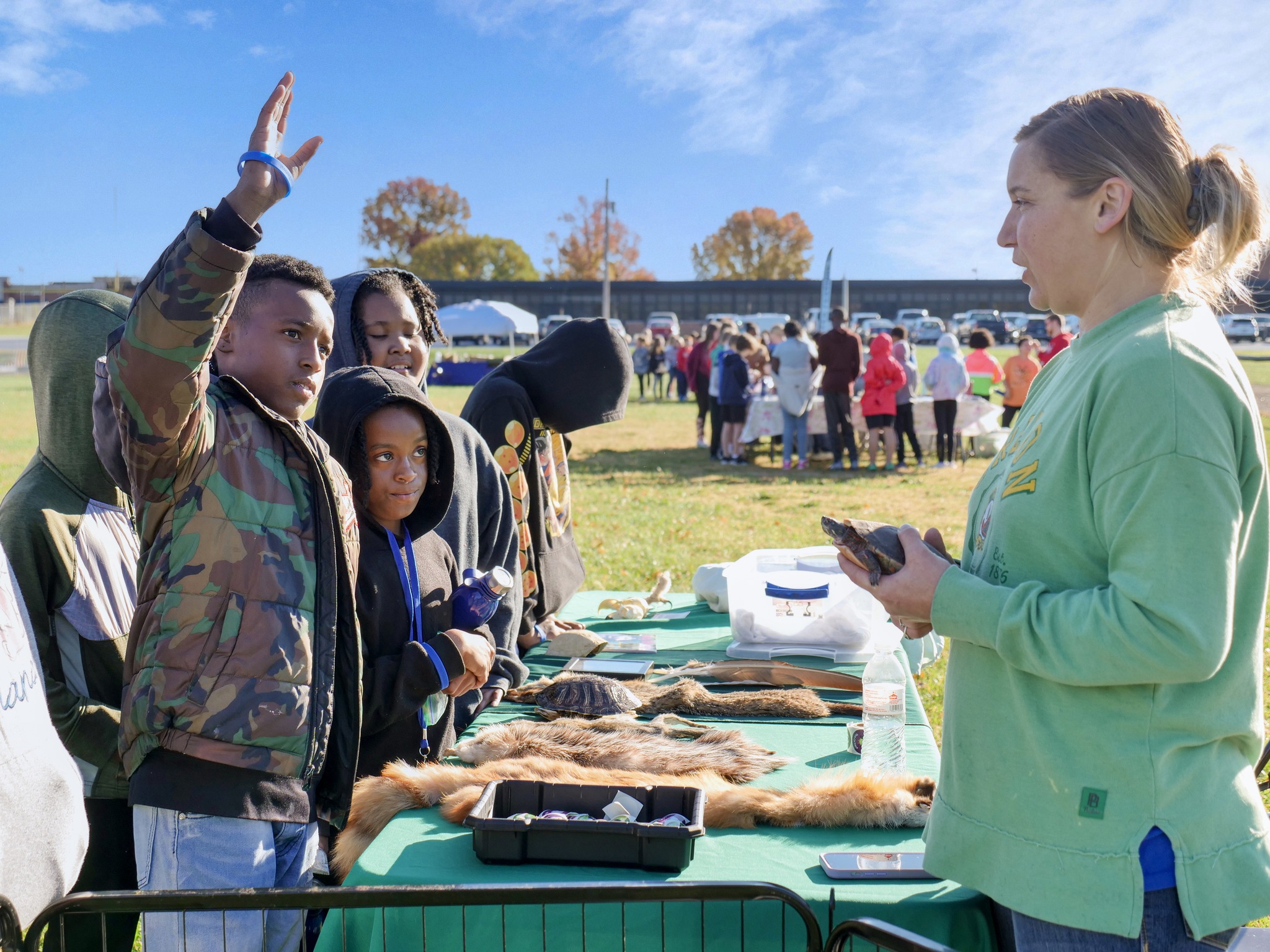 Fifth grade students from North Elementary School participate at an interactive learning station. JOLENA PANG/NGRRECsm