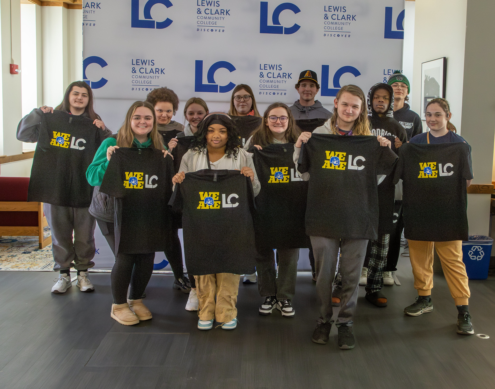 High school students pose for a group photo during a visit to Lewis and Clark for High School Registration this spring. During the trip, students from East Alton-Wood River and Roxana high schools had the opportunity to meet with an advisor, apply for scholarships and schedule their classes for the fall semester.  