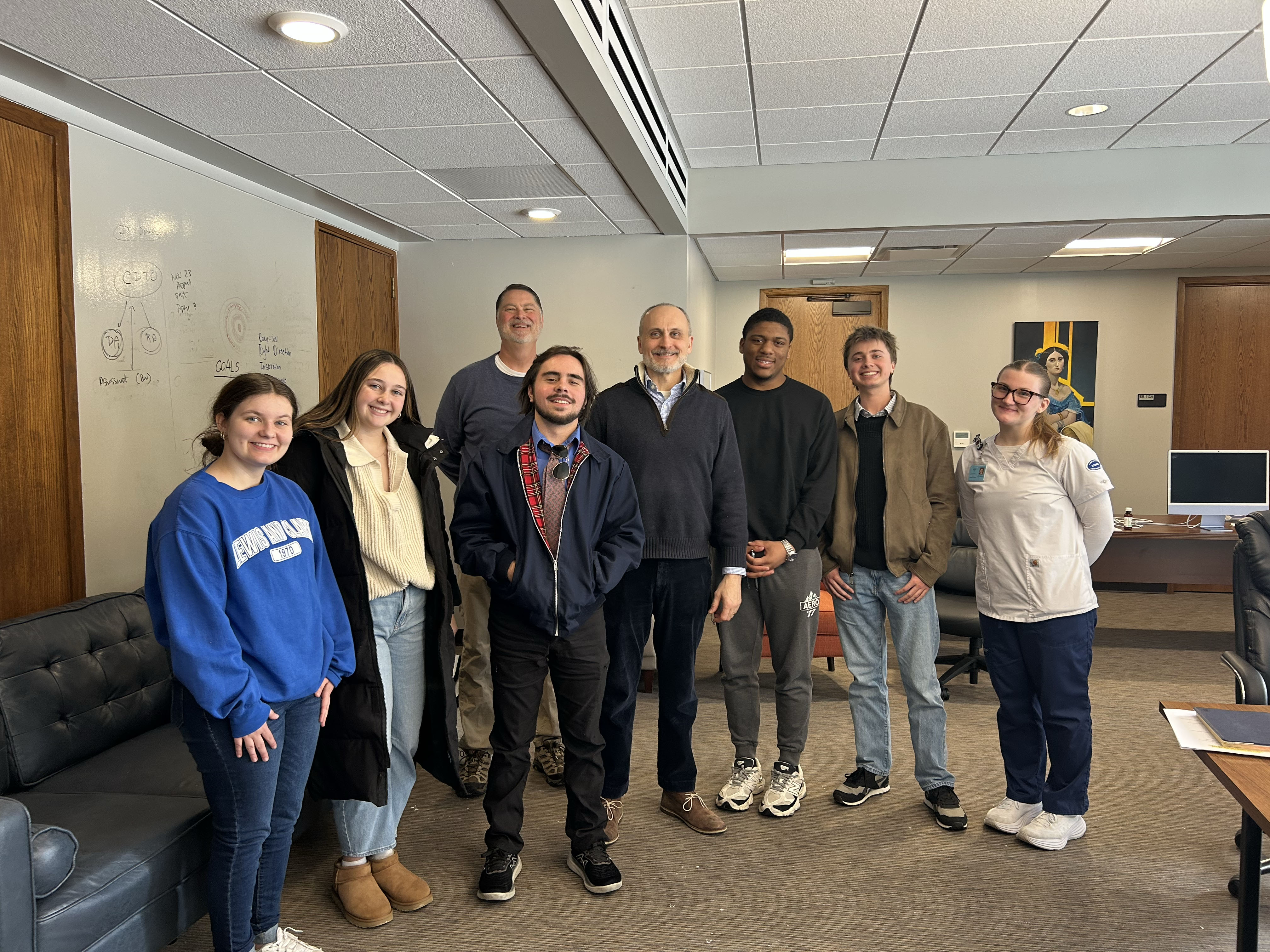 President's Student Advisory Council members include (l-r) Julia Janus, Wrigley Releford, Jim Eck (student trustee), Jacob Wicker, President Ken Trzaska, Lashod Robinson, Ethan Micklevitz, Lanna Vanderpoel (not pictured), Taeya Lewis, Tarah Ridenour, and Endora Spencer. Submitted photo.