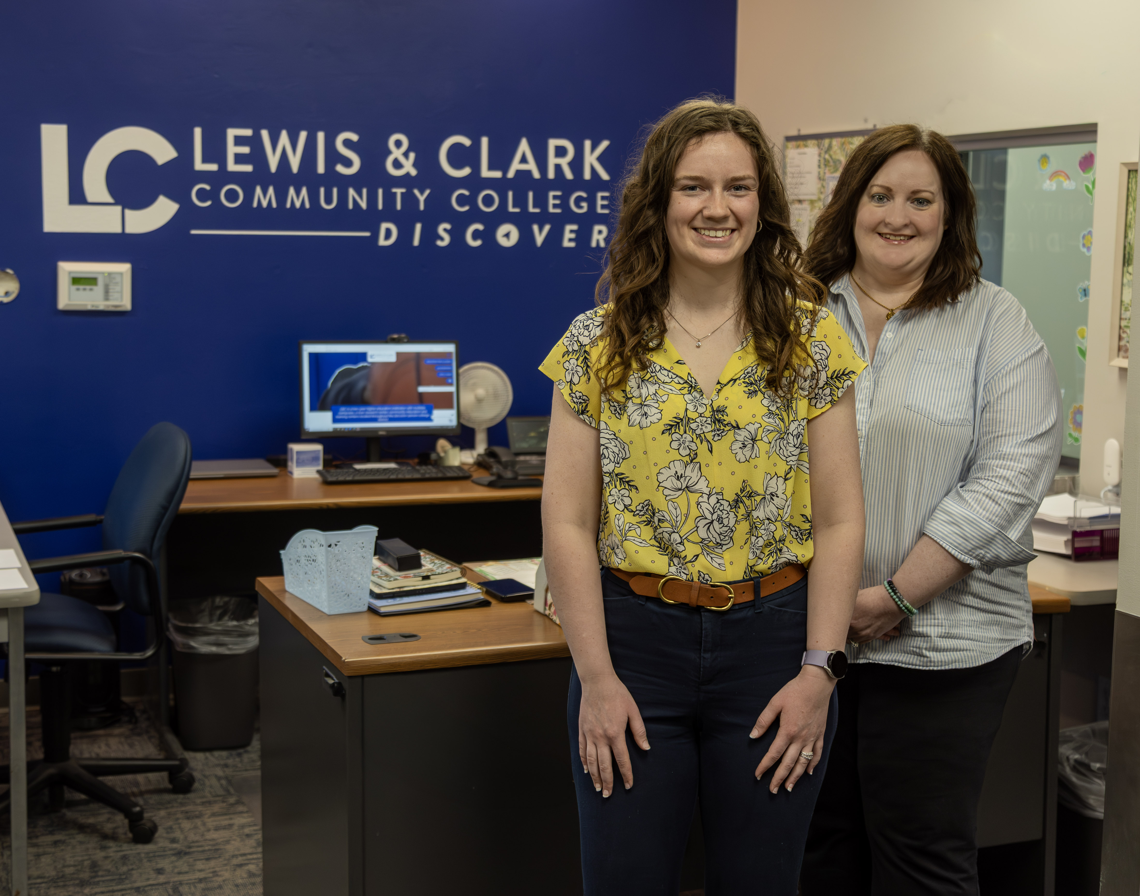 High School Liaison Cora Gill and Office Assistant Laura Stayton are shown in the new Macoupin County CEC office, located inside the Carlinville School District middle school and high school facility. Photo by JAN DONA/LC Marketing & PR