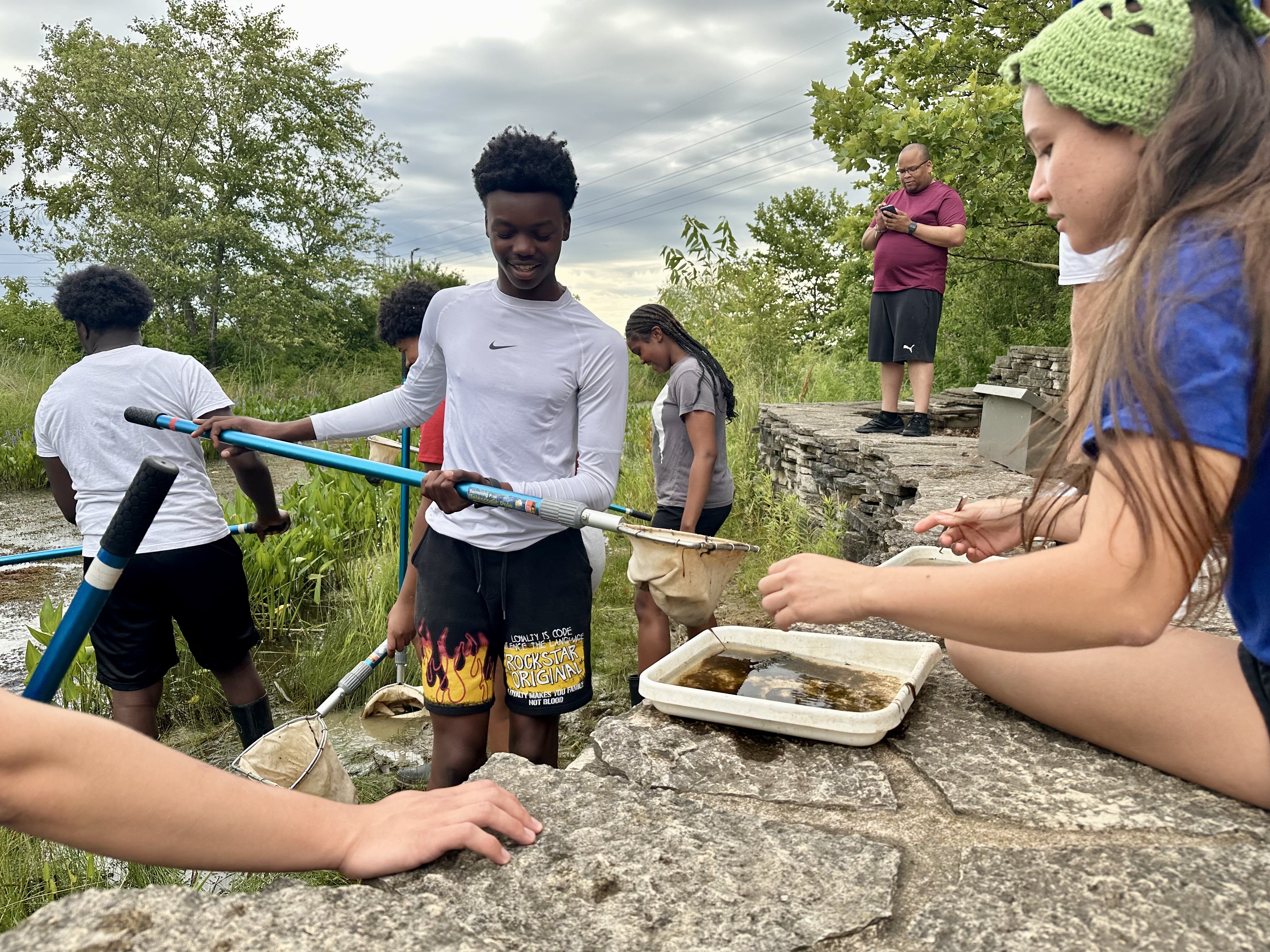 Lewis and Clark Community College TRIO Upward Bound students identified aquatic macroinvertebrates, investigated Illinois water systems and explored bird ecology and the Mississippi Flyway in participation with Waterschool USA this summer. Photo provided by NGRREC