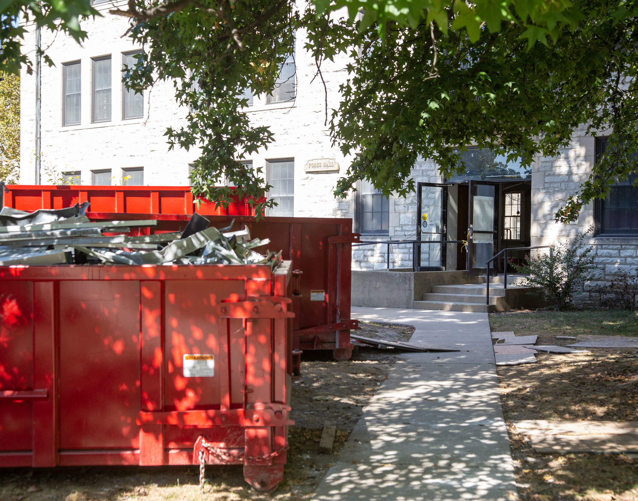 Crews continued abatement of Fobes Hall, Oct. 13, 2026, prior to the beginning of the construction of LC's new student welcome center addition.
